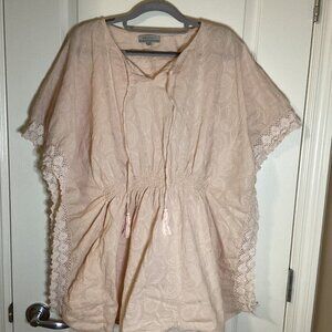 World Market Women's Boho Top One Size Fits All Powder Pink Beach Coverup Cotton
